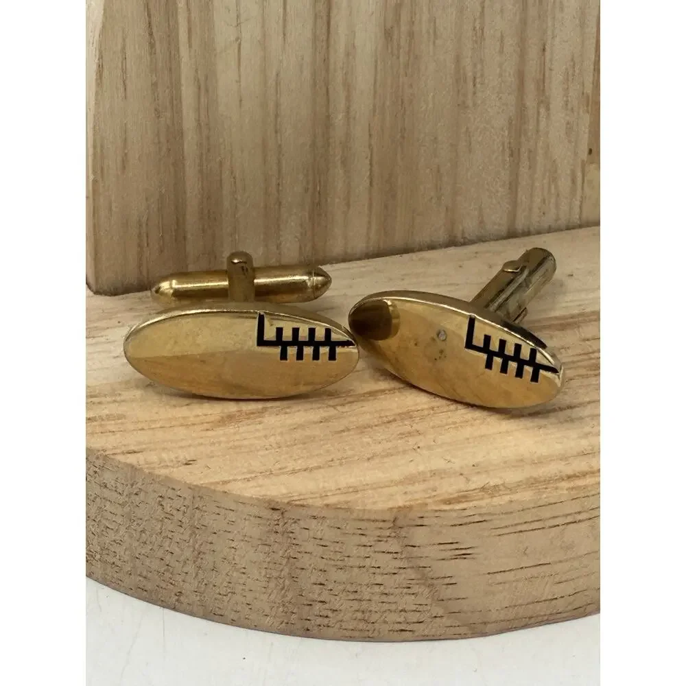 Vintage Swank Cufflinks Gold Tone Football Novelty Sports Mid Century Men